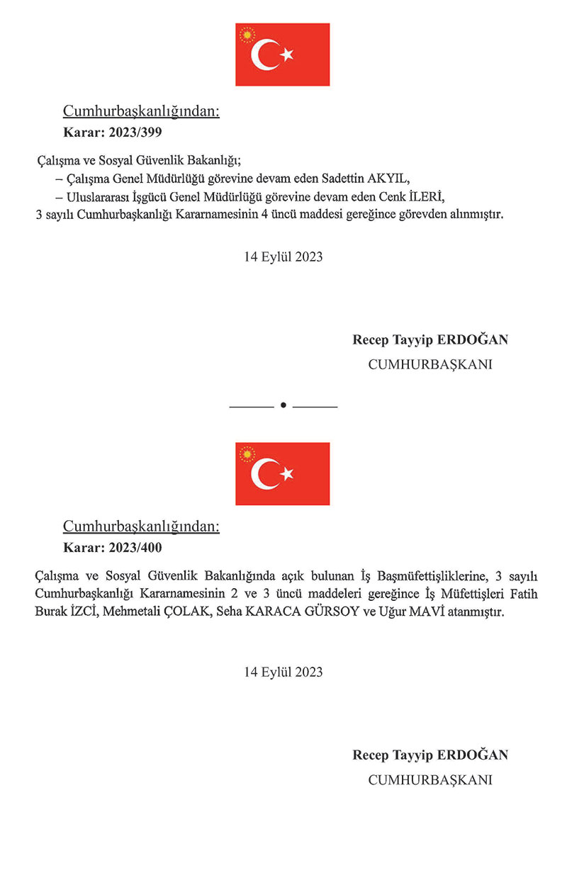 Cumhurbaşkanı Recep Tayyip Erdoğan imzasıyla kamuda görevden almalar ve atamalar yapıldı 3