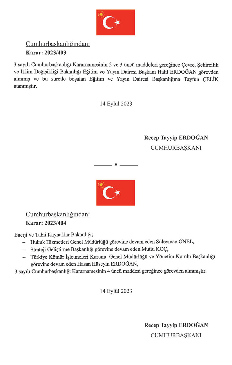 Cumhurbaşkanı Recep Tayyip Erdoğan imzasıyla kamuda görevden almalar ve atamalar yapıldı 5