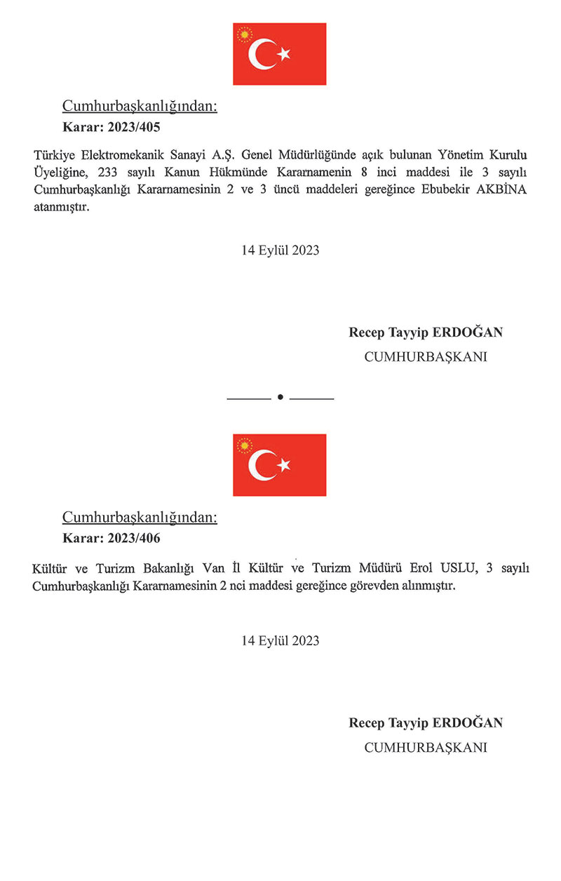 Cumhurbaşkanı Recep Tayyip Erdoğan imzasıyla kamuda görevden almalar ve atamalar yapıldı 6
