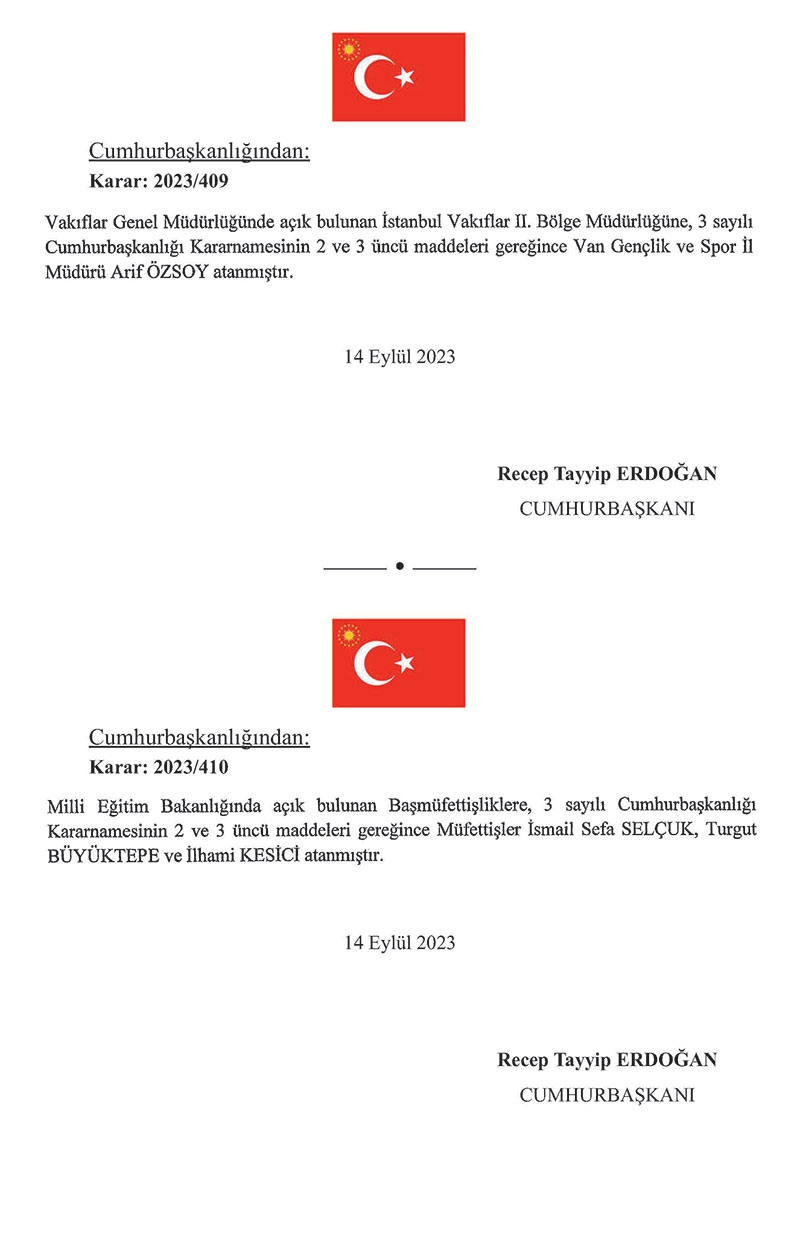 Cumhurbaşkanı Recep Tayyip Erdoğan imzasıyla kamuda görevden almalar ve atamalar yapıldı 8