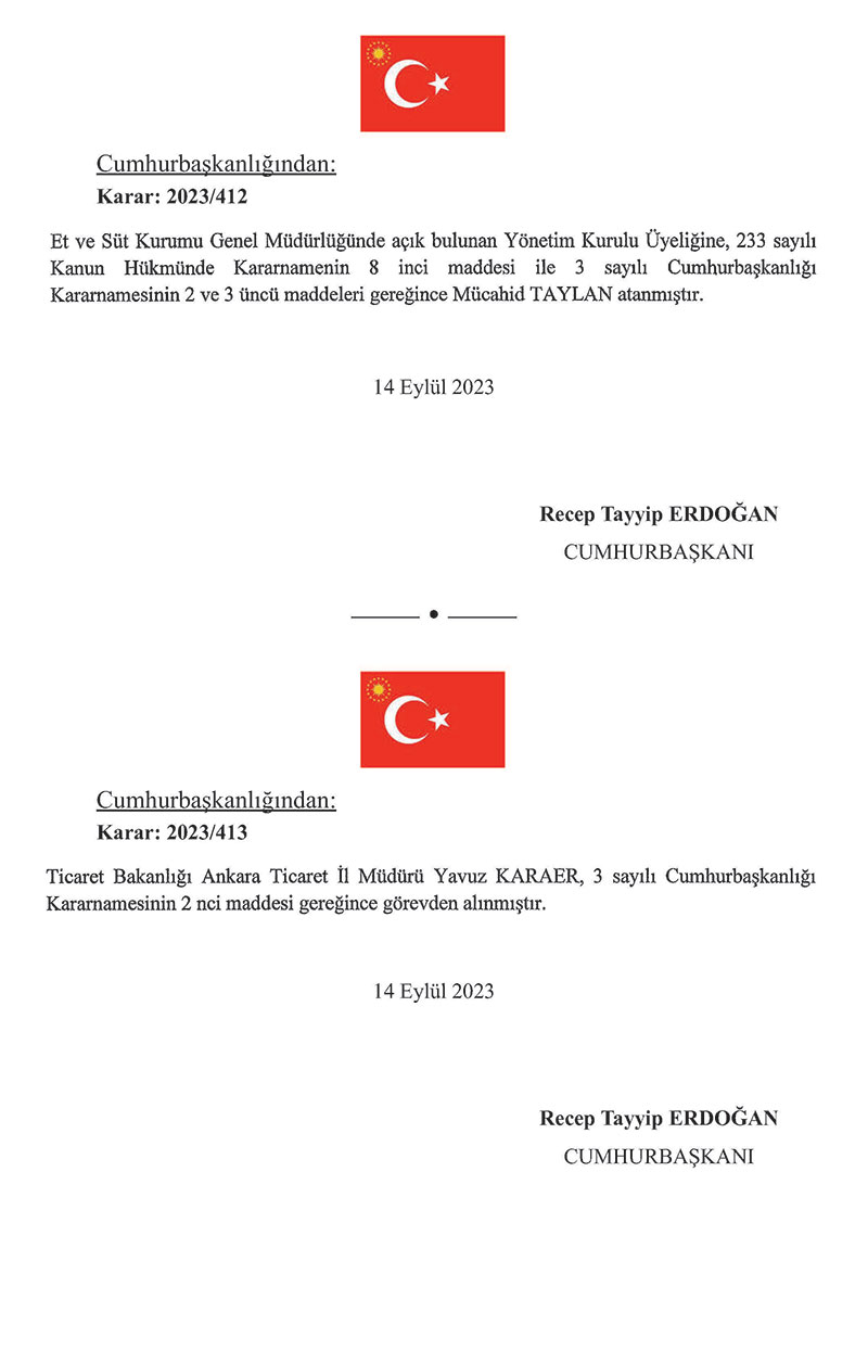 Cumhurbaşkanı Recep Tayyip Erdoğan imzasıyla kamuda görevden almalar ve atamalar yapıldı 12