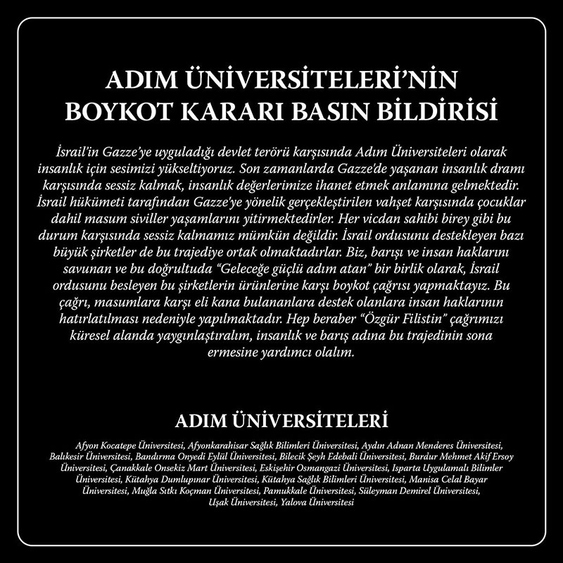 ADIM Üniversiteleri İsrail boykot kararı ortak metni